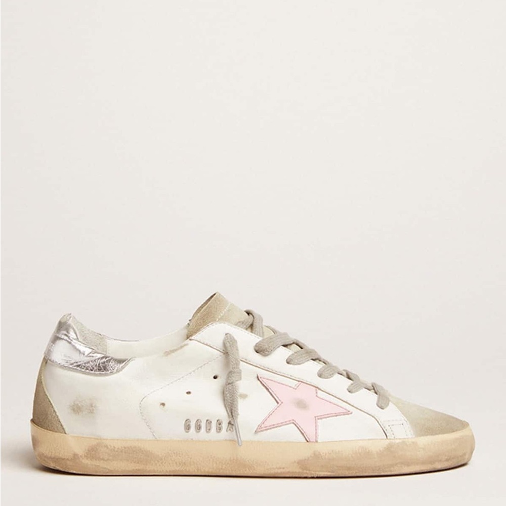 Women's leather Super-Star with pink star and silver heel tab